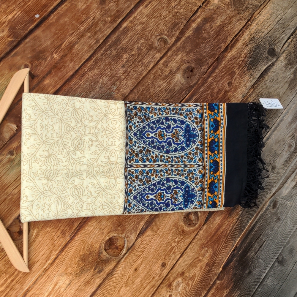 Pashmina Scarf wrap shawl in blues, yellow, orange, soft wool shawl